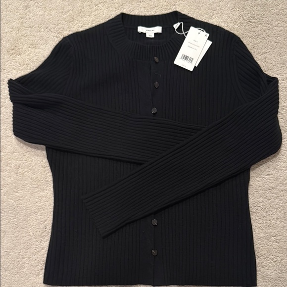 Vince Black Ribbed Cardigan - Picture 3 of 4